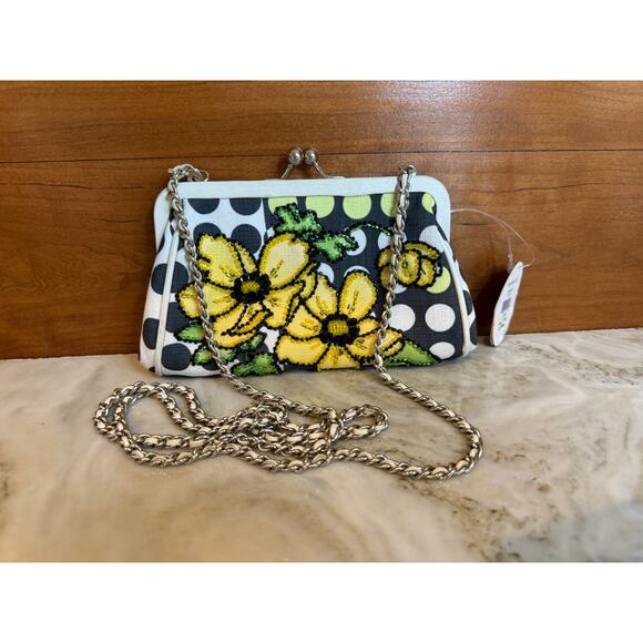 Isabella Fiore Chain Detail Beaded Floral Special Occassion Bag Purse - Picture 6 of 10